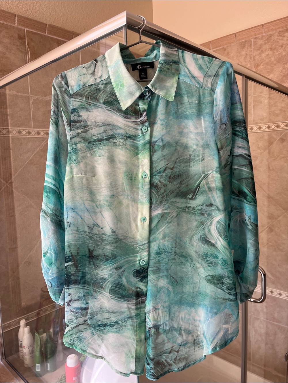 AB Studio Aqua Marble Button-Up Top